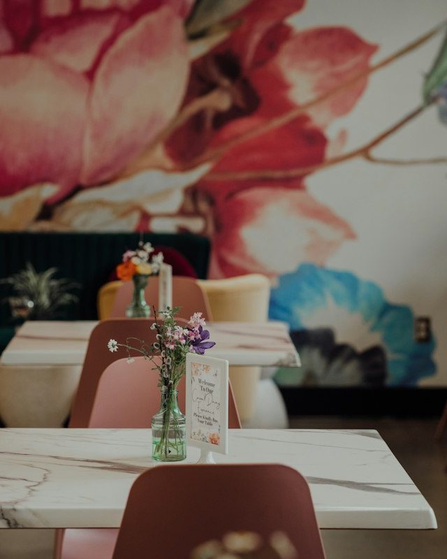 Digital mural wallcovering in a commercial dining room